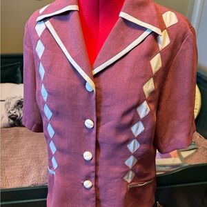 Vintage Pink and White Button-Up Blouse